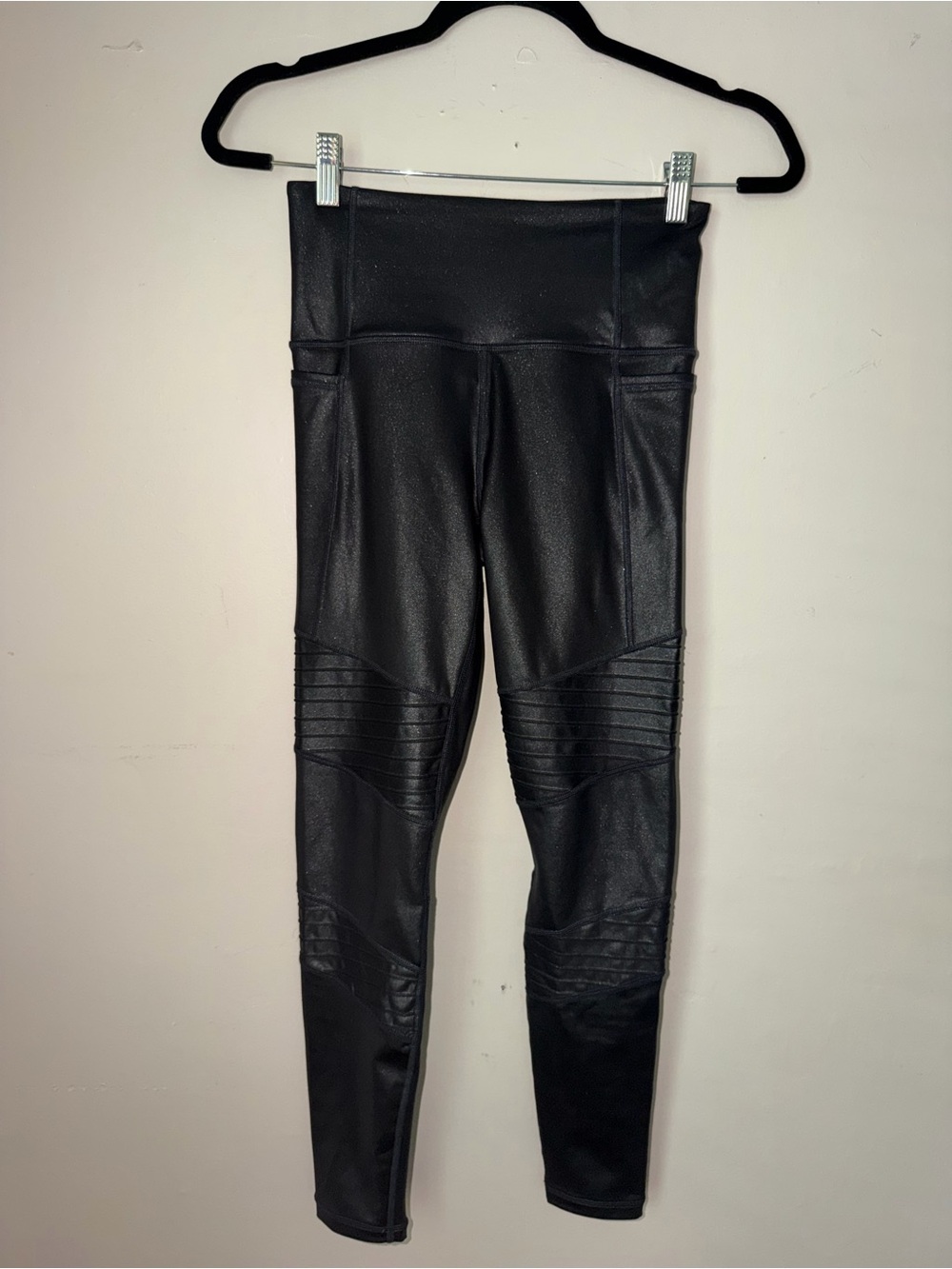 Athleta Inclination Moto Tight Shiny Black Gunmetal Leggings